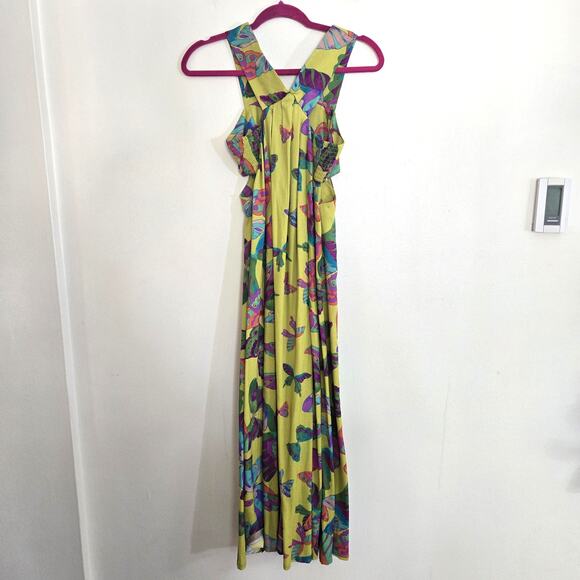 Anthropologie The Piper Bandeau Maxi Dress Size XXS Green Butterfly Print - Picture 4 of 9